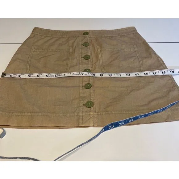 Olivia James A-Line Mini Skirt Front Two Patch Pockets Tan Green XS Lightweight